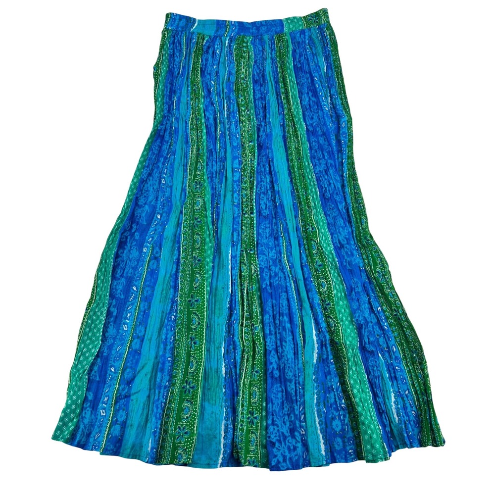 Vintage Phool Maxi Skirt Womens Large Blue Green Cotton Broomstick Boho Hippie